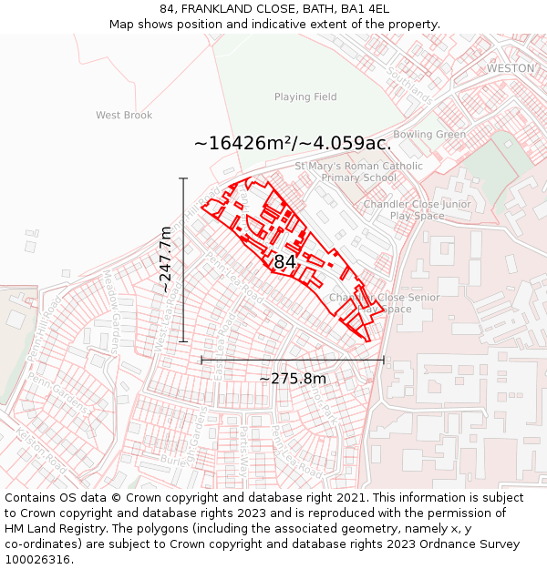 84, FRANKLAND CLOSE, BATH, BA1 4EL: Plot and title map