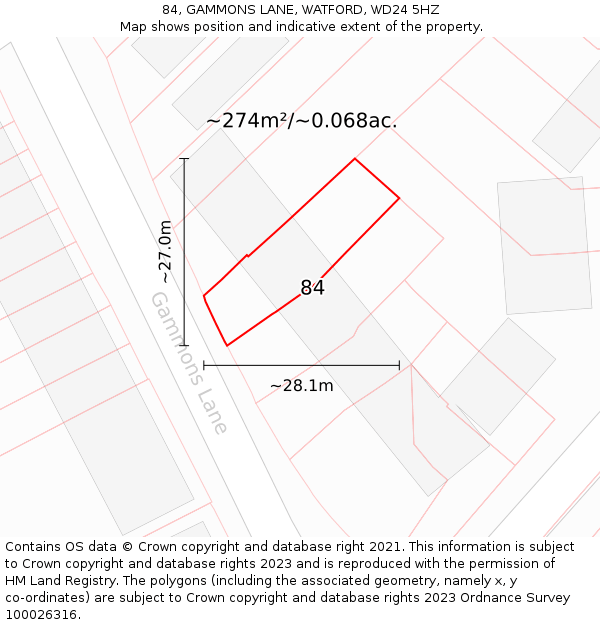84, GAMMONS LANE, WATFORD, WD24 5HZ: Plot and title map
