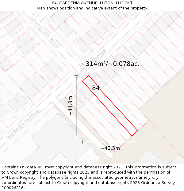 84, GARDENIA AVENUE, LUTON, LU3 2NT: Plot and title map