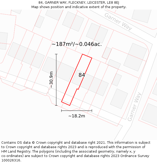 84, GARNER WAY, FLECKNEY, LEICESTER, LE8 8EJ: Plot and title map