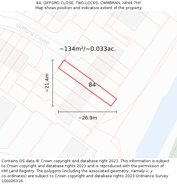 84, GIFFORD CLOSE, TWO LOCKS, CWMBRAN, NP44 7NY: Plot and title map