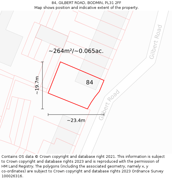 84, GILBERT ROAD, BODMIN, PL31 2FF: Plot and title map