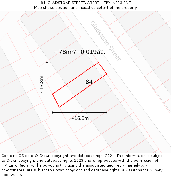 84, GLADSTONE STREET, ABERTILLERY, NP13 1NE: Plot and title map
