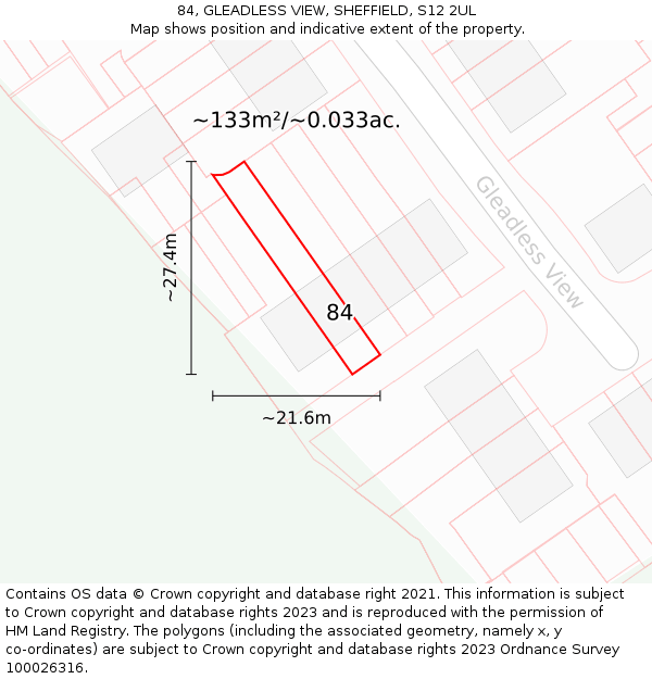 84, GLEADLESS VIEW, SHEFFIELD, S12 2UL: Plot and title map