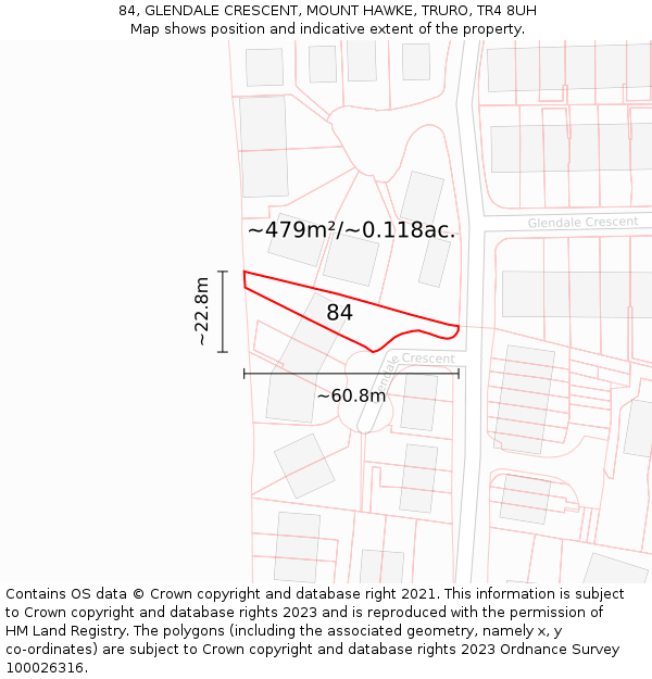 84, GLENDALE CRESCENT, MOUNT HAWKE, TRURO, TR4 8UH: Plot and title map