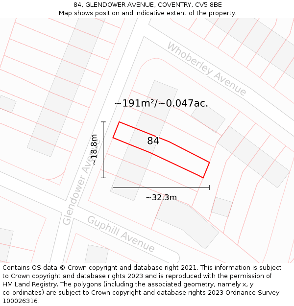84, GLENDOWER AVENUE, COVENTRY, CV5 8BE: Plot and title map