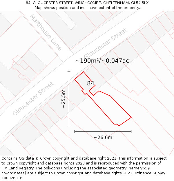 84, GLOUCESTER STREET, WINCHCOMBE, CHELTENHAM, GL54 5LX: Plot and title map