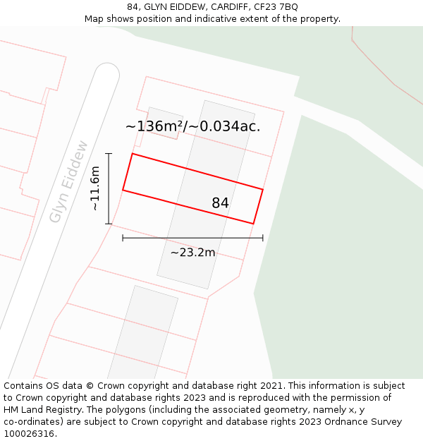 84, GLYN EIDDEW, CARDIFF, CF23 7BQ: Plot and title map