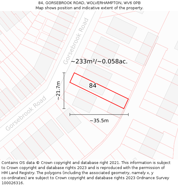 84, GORSEBROOK ROAD, WOLVERHAMPTON, WV6 0PB: Plot and title map
