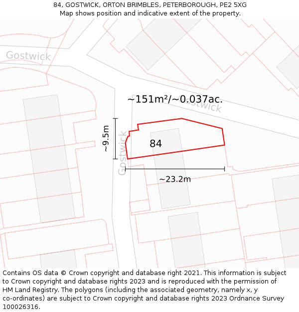 84, GOSTWICK, ORTON BRIMBLES, PETERBOROUGH, PE2 5XG: Plot and title map