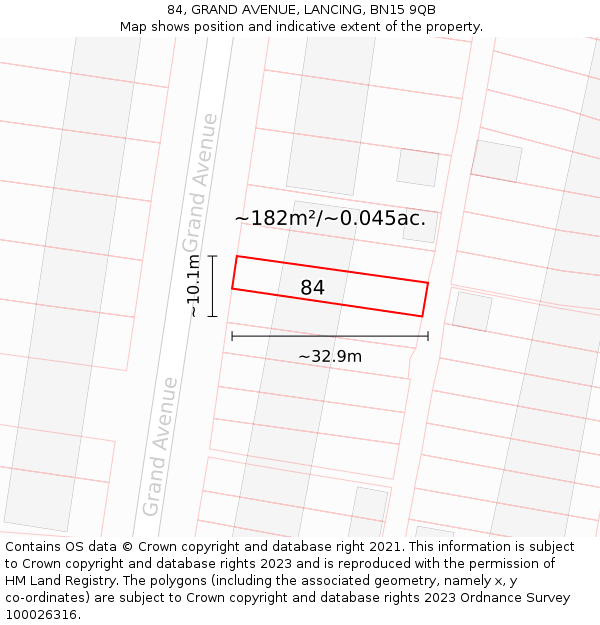 84, GRAND AVENUE, LANCING, BN15 9QB: Plot and title map