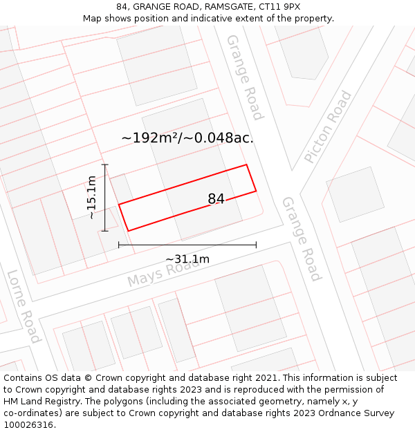 84, GRANGE ROAD, RAMSGATE, CT11 9PX: Plot and title map