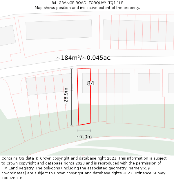 84, GRANGE ROAD, TORQUAY, TQ1 1LF: Plot and title map