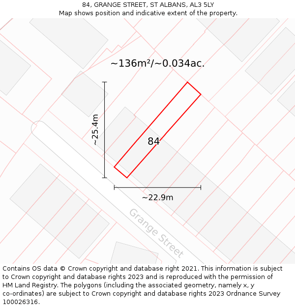 84, GRANGE STREET, ST ALBANS, AL3 5LY: Plot and title map