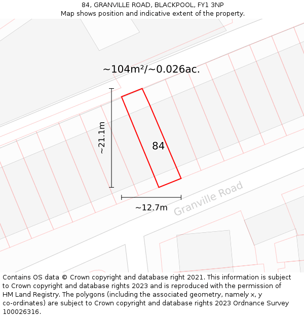 84, GRANVILLE ROAD, BLACKPOOL, FY1 3NP: Plot and title map