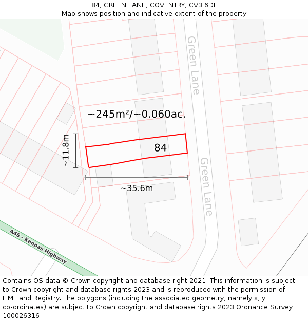 84, GREEN LANE, COVENTRY, CV3 6DE: Plot and title map