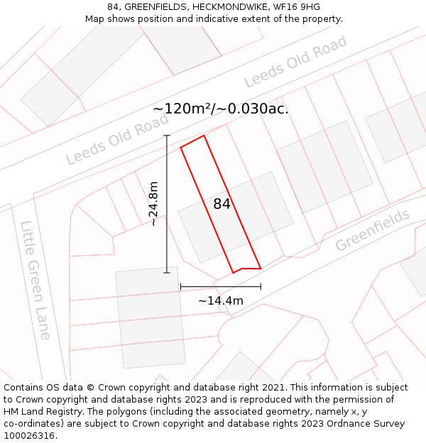84, GREENFIELDS, HECKMONDWIKE, WF16 9HG: Plot and title map