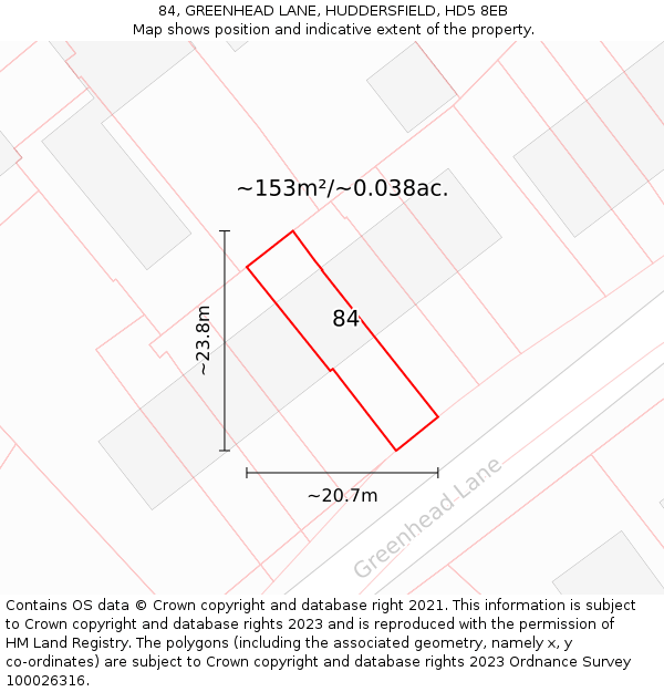 84, GREENHEAD LANE, HUDDERSFIELD, HD5 8EB: Plot and title map
