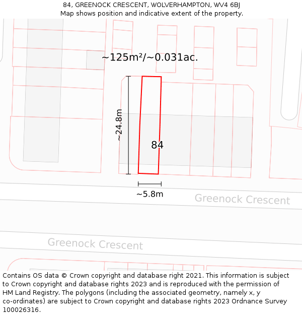 84, GREENOCK CRESCENT, WOLVERHAMPTON, WV4 6BJ: Plot and title map