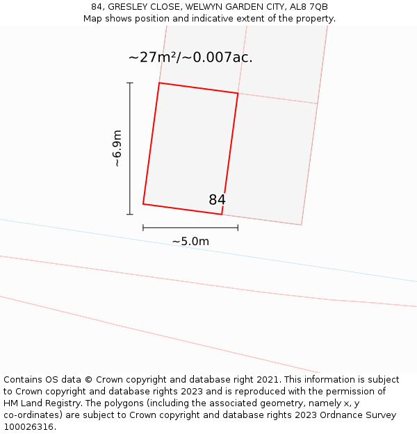84, GRESLEY CLOSE, WELWYN GARDEN CITY, AL8 7QB: Plot and title map