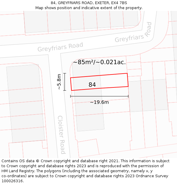 84, GREYFRIARS ROAD, EXETER, EX4 7BS: Plot and title map