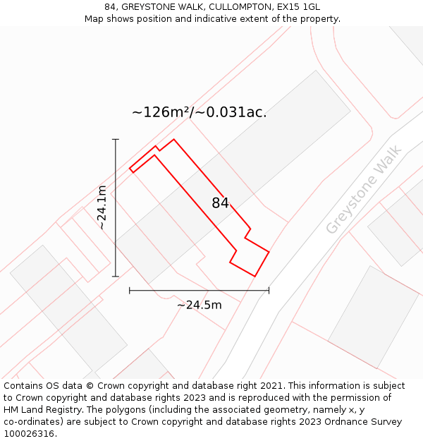 84, GREYSTONE WALK, CULLOMPTON, EX15 1GL: Plot and title map