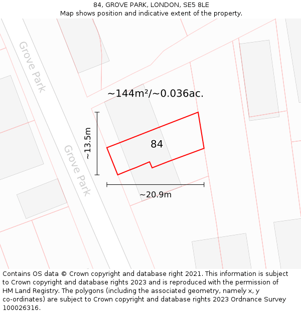 84, GROVE PARK, LONDON, SE5 8LE: Plot and title map