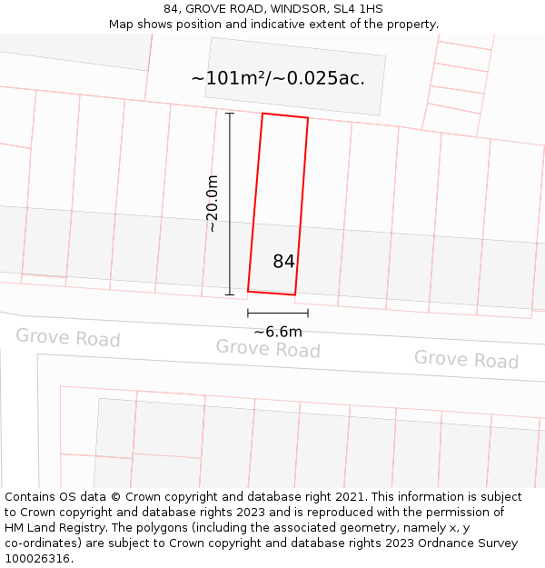 84, GROVE ROAD, WINDSOR, SL4 1HS: Plot and title map