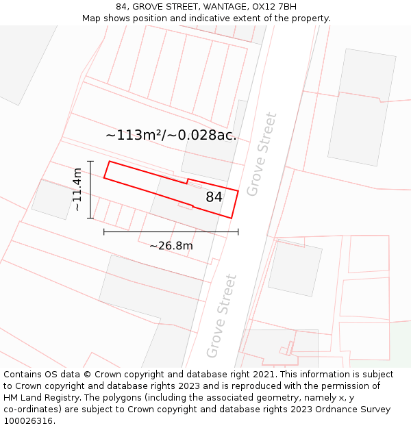 84, GROVE STREET, WANTAGE, OX12 7BH: Plot and title map