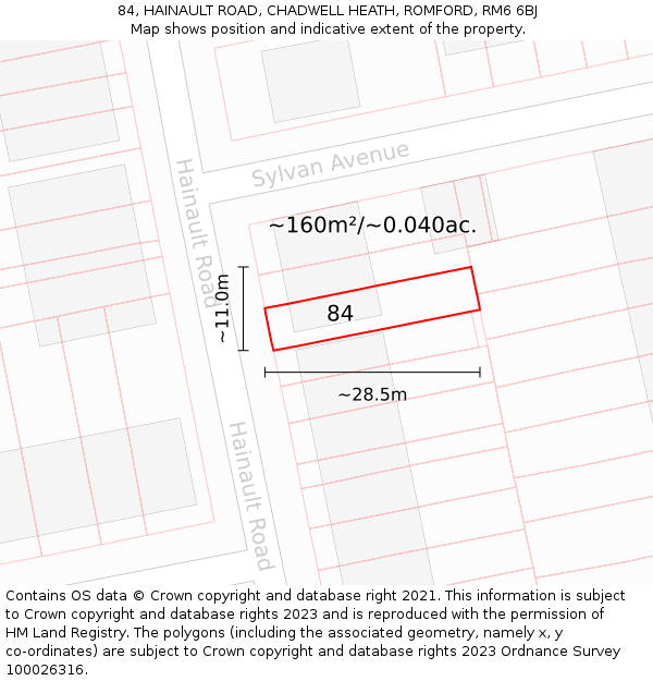 84, HAINAULT ROAD, CHADWELL HEATH, ROMFORD, RM6 6BJ: Plot and title map