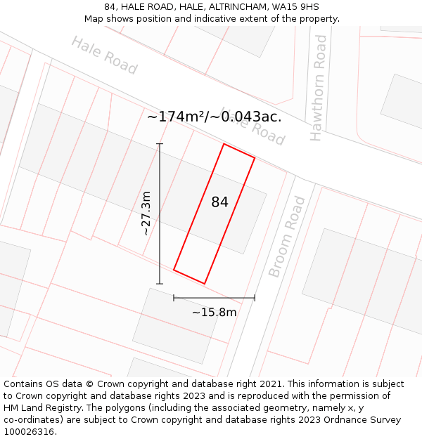 84, HALE ROAD, HALE, ALTRINCHAM, WA15 9HS: Plot and title map