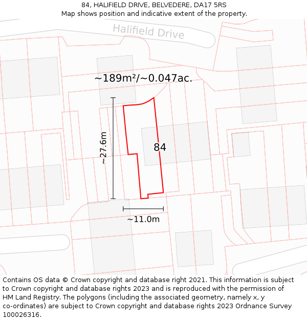 84, HALIFIELD DRIVE, BELVEDERE, DA17 5RS: Plot and title map
