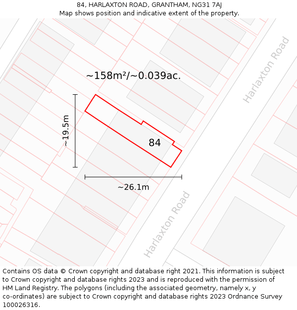 84, HARLAXTON ROAD, GRANTHAM, NG31 7AJ: Plot and title map