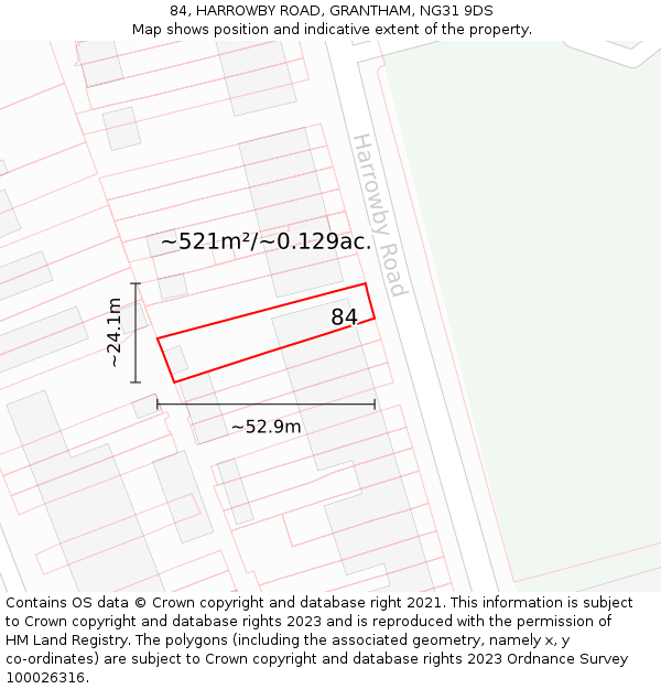 84, HARROWBY ROAD, GRANTHAM, NG31 9DS: Plot and title map