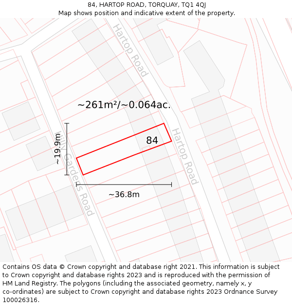 84, HARTOP ROAD, TORQUAY, TQ1 4QJ: Plot and title map