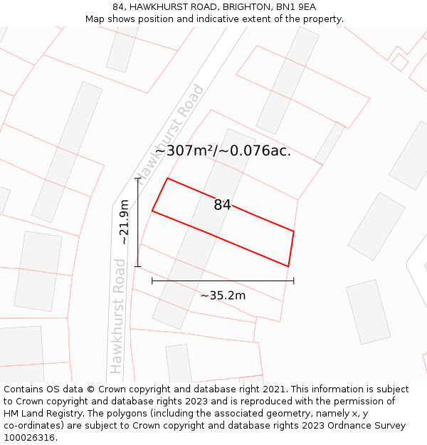 84, HAWKHURST ROAD, BRIGHTON, BN1 9EA: Plot and title map