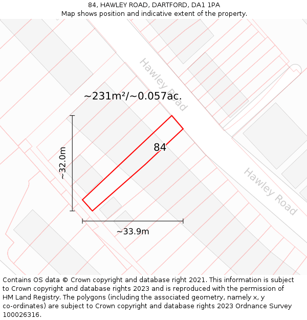 84, HAWLEY ROAD, DARTFORD, DA1 1PA: Plot and title map