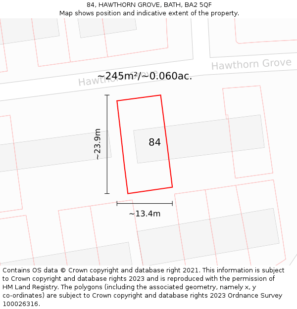 84, HAWTHORN GROVE, BATH, BA2 5QF: Plot and title map