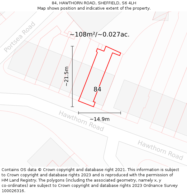 84, HAWTHORN ROAD, SHEFFIELD, S6 4LH: Plot and title map