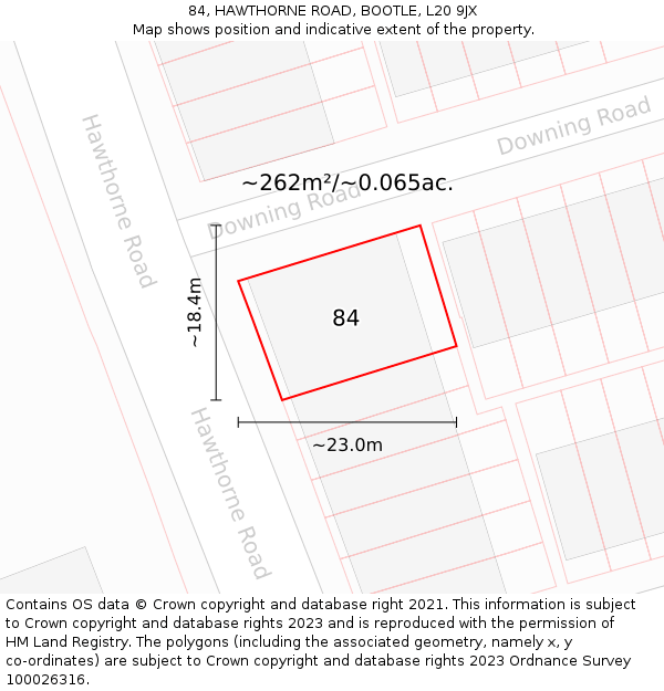 84, HAWTHORNE ROAD, BOOTLE, L20 9JX: Plot and title map