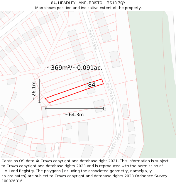 84, HEADLEY LANE, BRISTOL, BS13 7QY: Plot and title map
