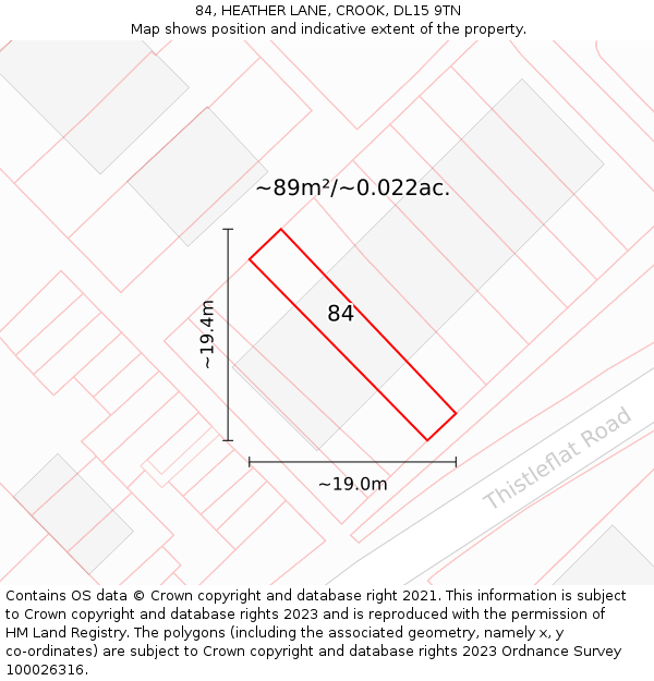 84, HEATHER LANE, CROOK, DL15 9TN: Plot and title map