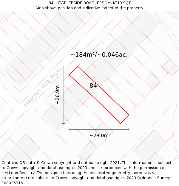 84, HEATHERSIDE ROAD, EPSOM, KT19 9QT: Plot and title map