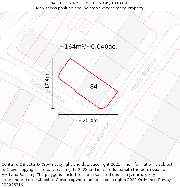 84, HELLIS WARTHA, HELSTON, TR13 8WF: Plot and title map