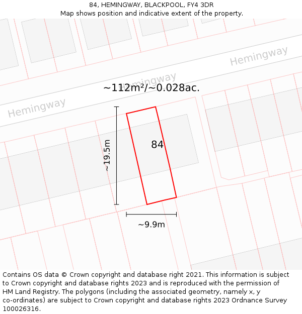 84, HEMINGWAY, BLACKPOOL, FY4 3DR: Plot and title map