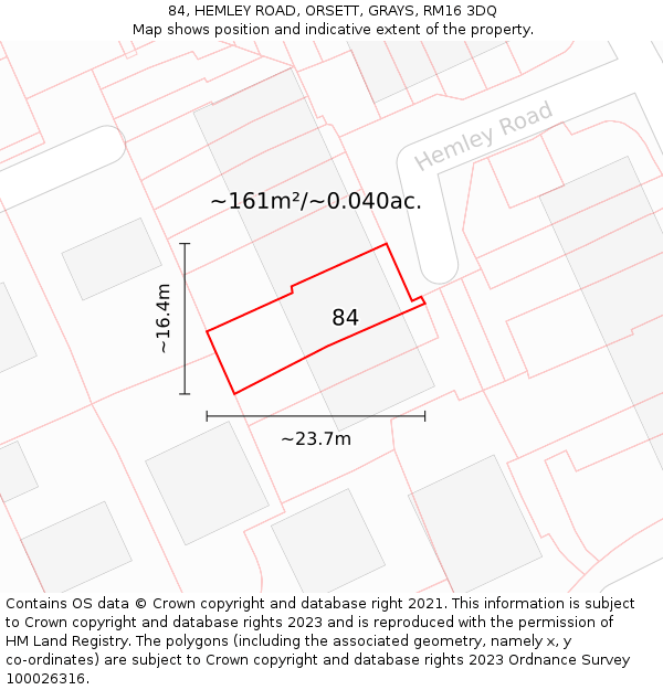 84, HEMLEY ROAD, ORSETT, GRAYS, RM16 3DQ: Plot and title map