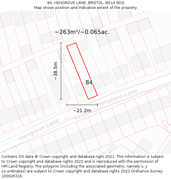 84, HENGROVE LANE, BRISTOL, BS14 9DQ: Plot and title map