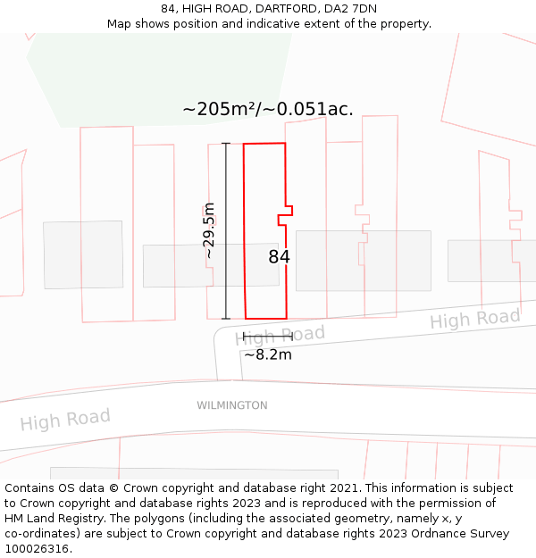 84, HIGH ROAD, DARTFORD, DA2 7DN: Plot and title map