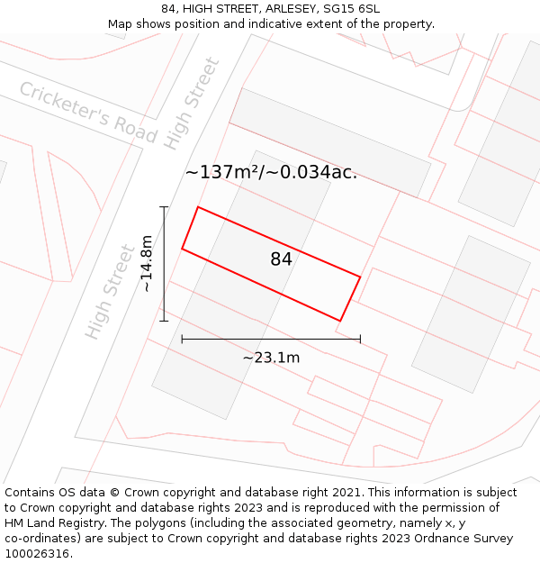 84, HIGH STREET, ARLESEY, SG15 6SL: Plot and title map