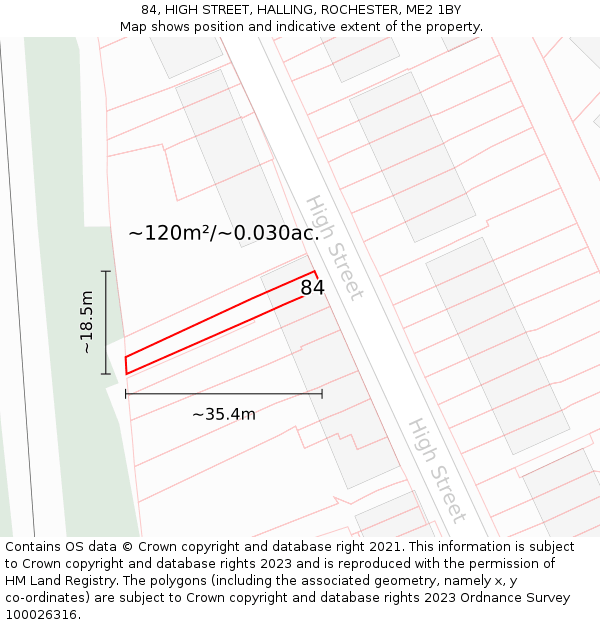 84, HIGH STREET, HALLING, ROCHESTER, ME2 1BY: Plot and title map